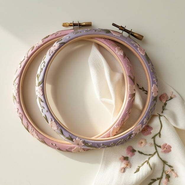 Ręcznie wyszywany haft na lnianej tkaninie